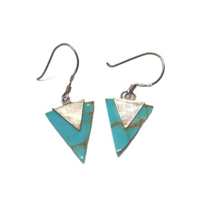 Boucles d'oreilles triangle  en argent 925 et turquoise naturelle