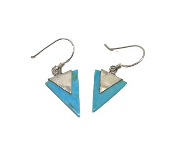 Boucles d'oreilles triangle  en argent 925 et turquoise naturelle 2