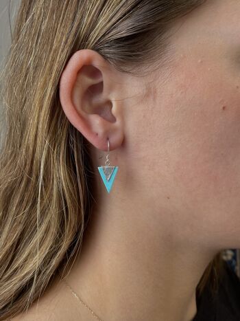 Boucles d'oreilles triangle  en argent 925 et turquoise naturelle 3