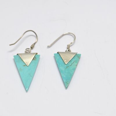 Boucles d'oreilles triangle  en argent 925 et turquoise naturelle