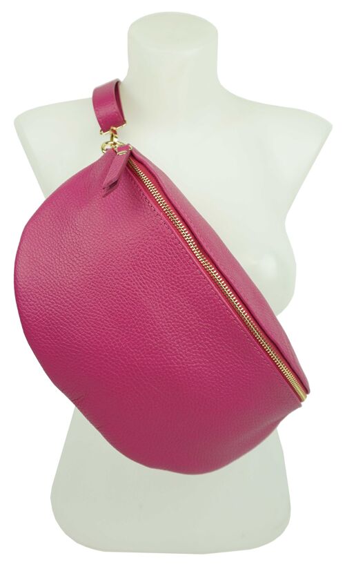 Grand sac banane en cuir Fuchsia Anaé