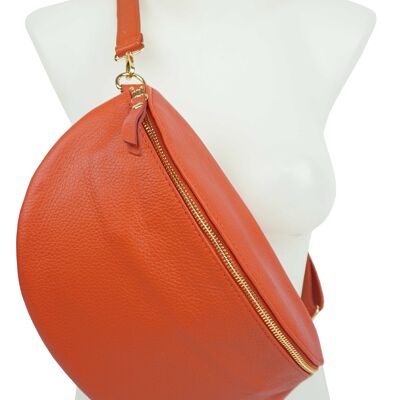 Large Orange Anaé leather banana bag