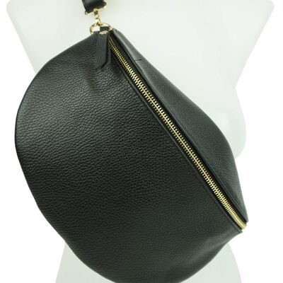 Large leather banana bag Black Anaé