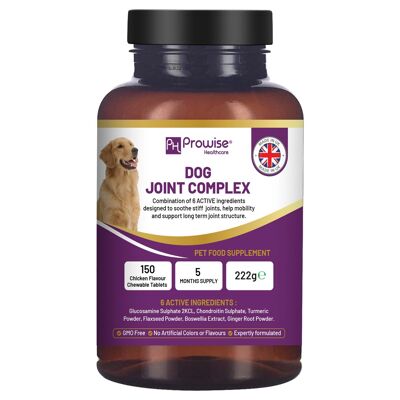 Dog Joint Support Complex Formula Formulado por expertos I 150 tabletas masticables con sabor a pollo (suministro para 5 meses) I Made in the UK by Prowise Healthcare