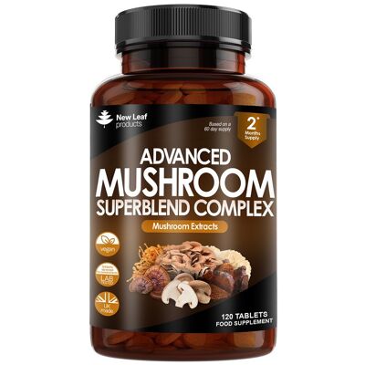 Mushroom Complex - Supermezcla de 6 extractos de hongos - 120 tabletas de alta potencia
