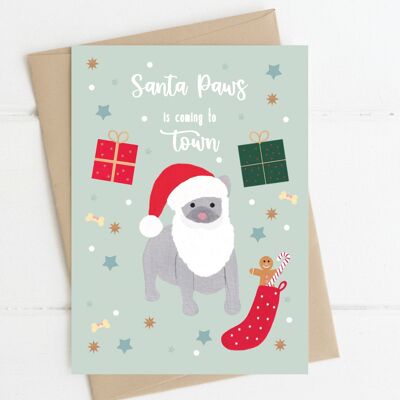 Santa Paws viene a la ciudad, tarjeta de Navidad para perros