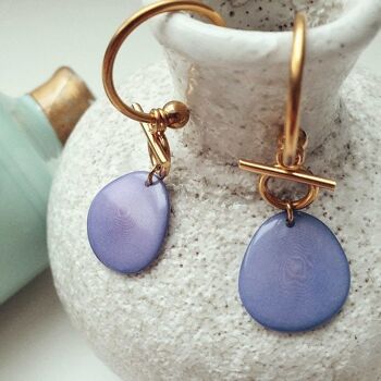 Boucles d'Oreilles Baptistine, Créoles et Pendentifs en Graines Naturelles de Tagua Lilas 2