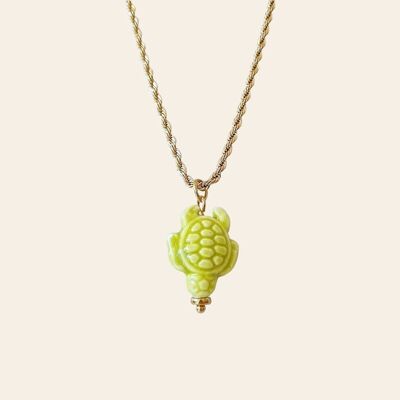 Abraham Necklace, Twisted Mesh Chain and Ceramic Turtle Pendant