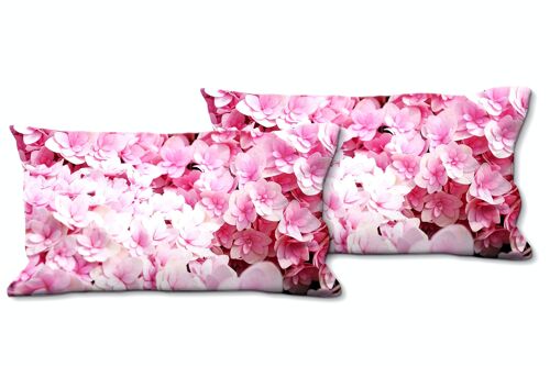 Deko-Foto-Kissen Set (2 Stk.), Motiv: Rosa Hortensien-Blüten - Größe: 80 x 40 cm - Premium Kissenhülle, Zierkissen, Dekokissen, Fotokissen, Kissenbezug