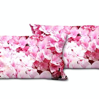 Deko-Foto-Kissen Set (2 Stk.), Motiv: Rosa Hortensien-Blüten - Größe: 80 x 40 cm - Premium Kissenhülle, Zierkissen, Dekokissen, Fotokissen, Kissenbezug