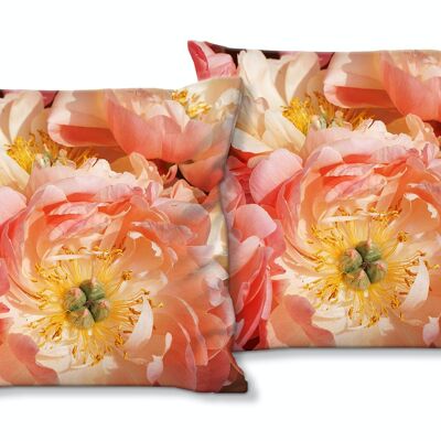 Set di cuscini decorativi con foto (2 pezzi), motivo: fiore di peonia rosa - dimensioni: 40 x 40 cm - fodera per cuscino premium, cuscino decorativo, cuscino decorativo, cuscino fotografico, fodera per cuscino