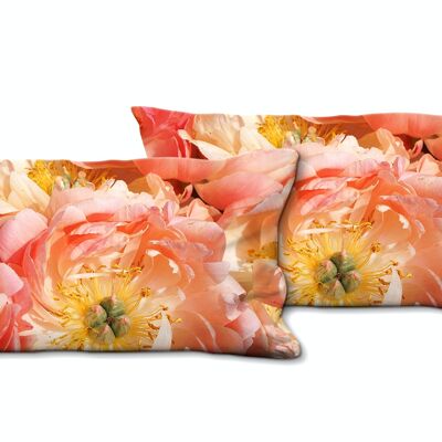 Decorative photo cushion set (2 pieces), motif: pink peony blossom - size: 80 x 40 cm - premium cushion cover, decorative cushion, decorative cushion, photo cushion, cushion cover