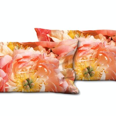 Deko-Foto-Kissen Set (2 Stk.), Motiv: Rosa Pfingstrosen-Blüte  - Größe: 80 x 40 cm - Premium Kissenhülle, Zierkissen, Dekokissen, Fotokissen, Kissenbezug