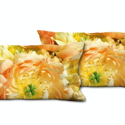 Decorative photo cushion set (2 pieces), motif: yellow peony blossom - size: 80 x 40 cm - premium cushion cover, decorative cushion, decorative cushion, photo cushion, cushion cover