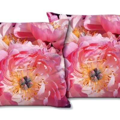 Set di cuscini decorativi con foto (2 pezzi), motivo: fiore di peonia rosa - dimensioni: 40 x 40 cm - fodera per cuscino premium, cuscino decorativo, cuscino decorativo, cuscino fotografico, fodera per cuscino