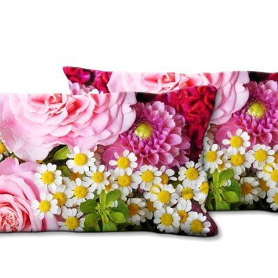 Juego de cojines decorativos con foto (2 piezas), motivo: rosas con margaritas - tamaño: 80 x 40 cm - funda de cojín premium, cojín decorativo, cojín decorativo, cojín fotográfico, funda de cojín