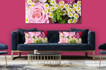 Ensemble de coussins photo décoratifs (2 pièces), motif : roses avec marguerites - taille : 80 x 40 cm - housse de coussin premium, coussin décoratif, coussin décoratif, coussin photo, housse de coussin 2