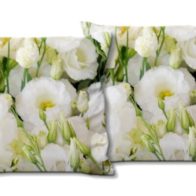 Deko-Foto-Kissen Set (2 Stk.), Motiv: Blütenmeer in weiß - Größe: 40 x 40 cm - Premium Kissenhülle, Zierkissen, Dekokissen, Fotokissen, Kissenbezug
