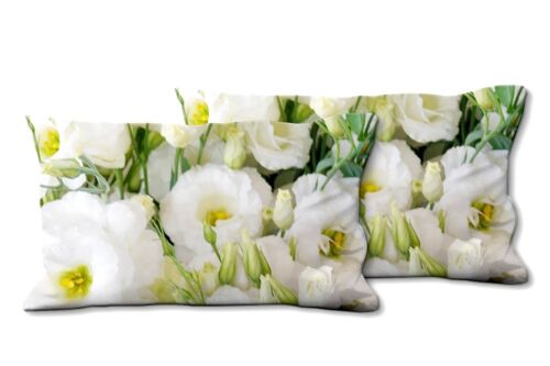 Deko-Foto-Kissen Set (2 Stk.), Motiv: Blütenmeer in weiß - Größe: 80 x 40 cm - Premium Kissenhülle, Zierkissen, Dekokissen, Fotokissen, Kissenbezug