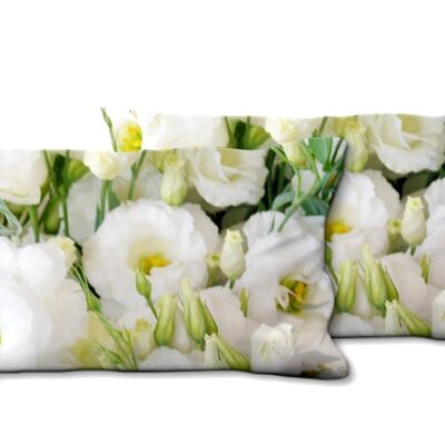 Deko-Foto-Kissen Set (2 Stk.), Motiv: Blütenmeer in weiß - Größe: 80 x 40 cm - Premium Kissenhülle, Zierkissen, Dekokissen, Fotokissen, Kissenbezug