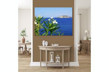 Papier peint : laurier-rose blanc de Crète au bord de la mer - format paysage 4:3 - nombreuses tailles et matériaux - motif d'art photo exclusif comme image sur toile ou image sur verre acrylique pour la décoration murale 4