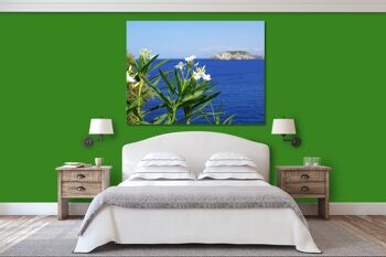 Papier peint : laurier-rose blanc de Crète au bord de la mer - format paysage 4:3 - nombreuses tailles et matériaux - motif d'art photo exclusif comme image sur toile ou image sur verre acrylique pour la décoration murale 12