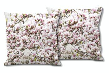 Ensemble de coussins photo décoratifs (2 pièces), motif : arbre à fleurs de magnolia - taille : 40 x 40 cm - housse de coussin haut de gamme, coussin décoratif, coussin décoratif, coussin photo, housse de coussin 1