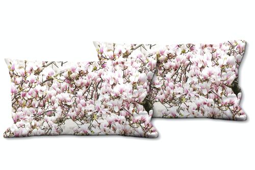 Deko-Foto-Kissen Set (2 Stk.), Motiv: Magnolienblüten-Baum - Größe: 80 x 40 cm - Premium Kissenhülle, Zierkissen, Dekokissen, Fotokissen, Kissenbezug