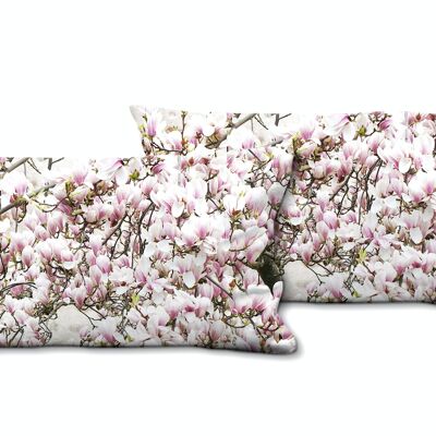 Set di cuscini decorativi con foto (2 pezzi), motivo: albero in fiore di magnolia - dimensioni: 80 x 40 cm - fodera per cuscino premium, cuscino decorativo, cuscino decorativo, cuscino fotografico, fodera per cuscino