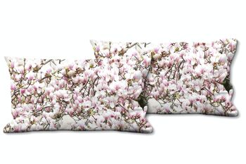 Ensemble de coussins photo décoratifs (2 pièces), motif : arbre à fleurs de magnolia - taille : 80 x 40 cm - housse de coussin haut de gamme, coussin décoratif, coussin décoratif, coussin photo, housse de coussin 1