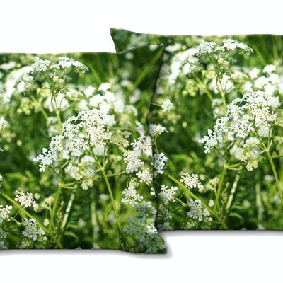 Deko-Foto-Kissen Set (2 Stk.), Motiv: Wiesen-Kerbel im Frühling - Größe: 40 x 40 cm - Premium Kissenhülle, Zierkissen, Dekokissen, Fotokissen, Kissenbezug