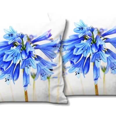 Deko-Foto-Kissen Set (2 Stk.), Motiv: Blüte in zartem Blau - Größe: 40 x 40 cm - Premium Kissenhülle, Zierkissen, Dekokissen, Fotokissen, Kissenbezug