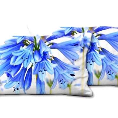Set di cuscini decorativi con foto (2 pezzi), motivo: fiore in morbido blu - dimensioni: 80 x 40 cm - fodera per cuscino premium, cuscino decorativo, cuscino decorativo, cuscino fotografico, fodera per cuscino