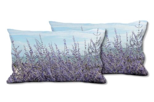 Deko-Foto-Kissen Set (2 Stk.), Motiv: Lavendel vor blauem Himmel - Größe: 80 x 40 cm - Premium Kissenhülle, Zierkissen, Dekokissen, Fotokissen, Kissenbezug