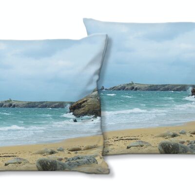 Deko-Foto-Kissen Set (2 Stk.), Motiv: Bretagne mon amour 7 - Größe: 40 x 40 cm - Premium Kissenhülle, Zierkissen, Dekokissen, Fotokissen, Kissenbezug