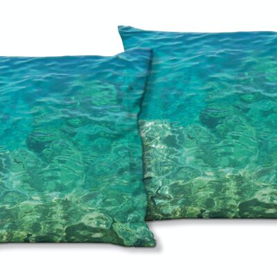 Set di cuscini decorativi con foto (2 pezzi), motivo: sfaccettature marine - dimensioni: 40 x 40 cm - fodera per cuscino premium, cuscino decorativo, cuscino decorativo, cuscino fotografico, fodera per cuscino