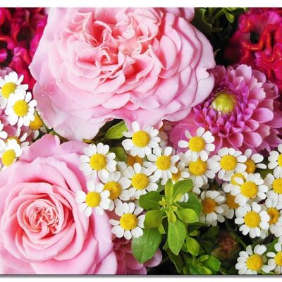 Mural: Roses with daisies - landscape format 4:3 - many sizes & materials - exclusive photo art motif as a canvas or acrylic glass picture for wall decoration