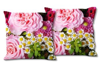 Ensemble de coussins photo décoratifs (2 pièces), motif : roses avec marguerites - taille : 40 x 40 cm - housse de coussin premium, coussin décoratif, coussin décoratif, coussin photo, housse de coussin 1