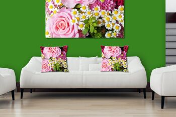 Ensemble de coussins photo décoratifs (2 pièces), motif : roses avec marguerites - taille : 40 x 40 cm - housse de coussin premium, coussin décoratif, coussin décoratif, coussin photo, housse de coussin 4