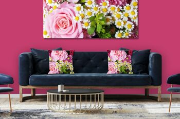 Ensemble de coussins photo décoratifs (2 pièces), motif : roses avec marguerites - taille : 40 x 40 cm - housse de coussin premium, coussin décoratif, coussin décoratif, coussin photo, housse de coussin 6