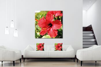 Ensemble de coussins photo décoratifs (2 pièces), motif : hibiscus, rouge vif - taille : 40 x 40 cm - housse de coussin premium, coussin décoratif, coussin décoratif, coussin photo, housse de coussin 4