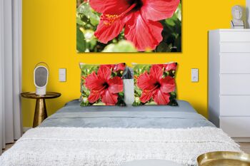 Ensemble de coussins photo décoratifs (2 pièces), motif : hibiscus, rouge vif - taille : 40 x 40 cm - housse de coussin premium, coussin décoratif, coussin décoratif, coussin photo, housse de coussin 5