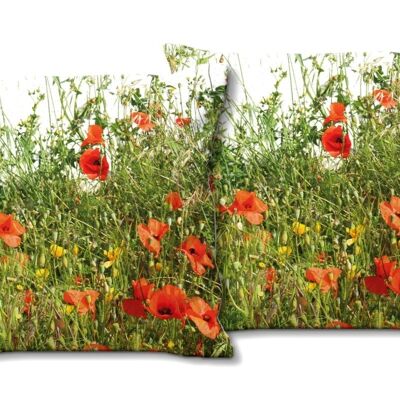 Decorative photo cushion set (2 pieces), motif: poppy meadow - size: 40 x 40 cm - premium cushion cover, decorative cushion, decorative cushion, photo cushion, cushion cover