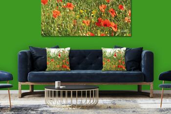 Ensemble de coussins photo décoratifs (2 pièces), motif : prairie de coquelicots - taille : 40 x 40 cm - housse de coussin premium, coussin décoratif, coussin décoratif, coussin photo, housse de coussin 2