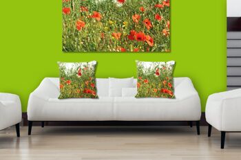 Ensemble de coussins photo décoratifs (2 pièces), motif : prairie de coquelicots - taille : 40 x 40 cm - housse de coussin premium, coussin décoratif, coussin décoratif, coussin photo, housse de coussin 3