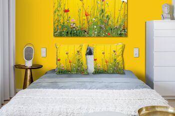 Ensemble de coussins photo décoratifs (2 pièces), motif : fleurs sauvages devant un mur jaune - taille : 40 x 40 cm - housse de coussin premium, coussin décoratif, coussin décoratif, coussin photo, housse de coussin 2