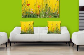 Ensemble de coussins photo décoratifs (2 pièces), motif : fleurs sauvages devant un mur jaune - taille : 40 x 40 cm - housse de coussin premium, coussin décoratif, coussin décoratif, coussin photo, housse de coussin 3