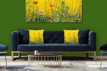 Ensemble de coussins photo décoratifs (2 pièces), motif : fleurs sauvages devant un mur jaune - taille : 40 x 40 cm - housse de coussin premium, coussin décoratif, coussin décoratif, coussin photo, housse de coussin 4