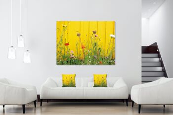 Ensemble de coussins photo décoratifs (2 pièces), motif : fleurs sauvages devant un mur jaune - taille : 40 x 40 cm - housse de coussin premium, coussin décoratif, coussin décoratif, coussin photo, housse de coussin 5