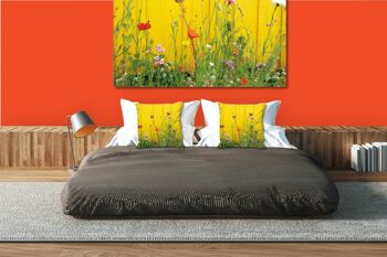 Ensemble de coussins photo décoratifs (2 pièces), motif : fleurs sauvages devant un mur jaune - taille : 40 x 40 cm - housse de coussin premium, coussin décoratif, coussin décoratif, coussin photo, housse de coussin 6
